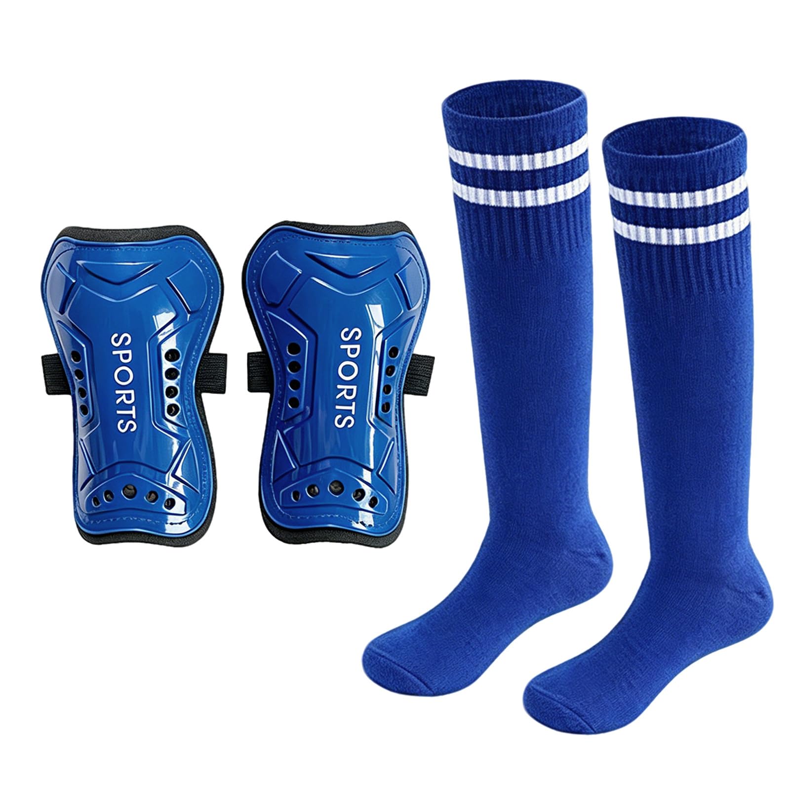 KASESSS Football Shin Pads Boys with Socks Set 6-12 Years, Breathable Protective Kids Shin Guards Teens Leg Calf Ankle, Lightweight Non-Slip Youth Shinpads Perforated Eva Cushion Adjustable Straps