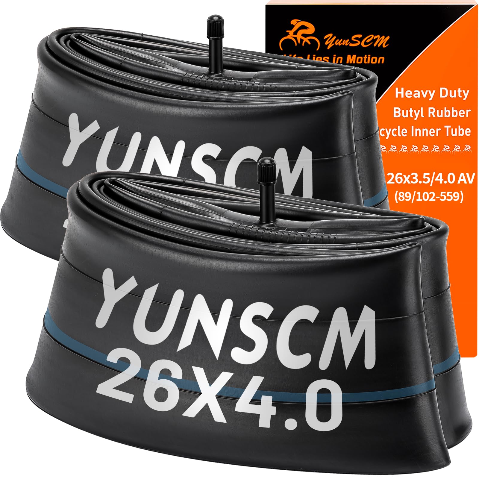 2-PCS 26x4 Heavy Duty E-Bike Tubes 26x4.0 AV32mm (89/102-559) Inner Tubes 26" x 4.0" Compatible with 26x3.5/4.0 E-Bike Bicycle Fat Tire Tubes Schrader Valve