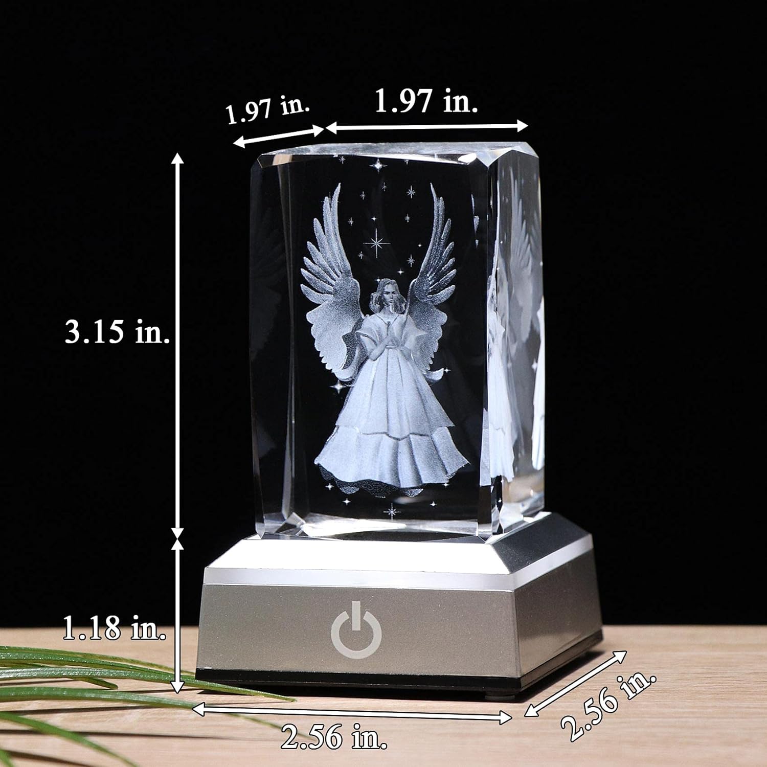 YWHL 3D Crystal Guardian Angel Figurine with Colorful Light Base, Laser Engraved Glass Angel Gifts, Collectible Figurines : Everything Else