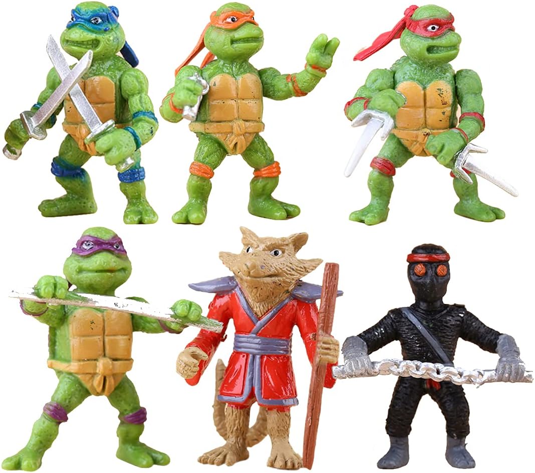 6 pcs Mini Anime Character Set, Mini Character Cake Decorate Birthday Party Supplies Cupcake Figures, Turtle Doll Playset for Kids Birthday Party Decorating