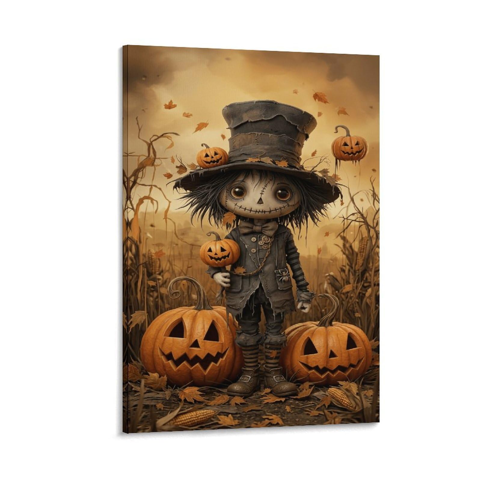 XPASHIQWC Halloween Poster Artwork Scarecrow Doll Giclee Canvas Prints Modern Canvas Wall Art Picture Wall Hanging for Dining Room Kitchen Home Office Decor 20x30inch(50x75cm)