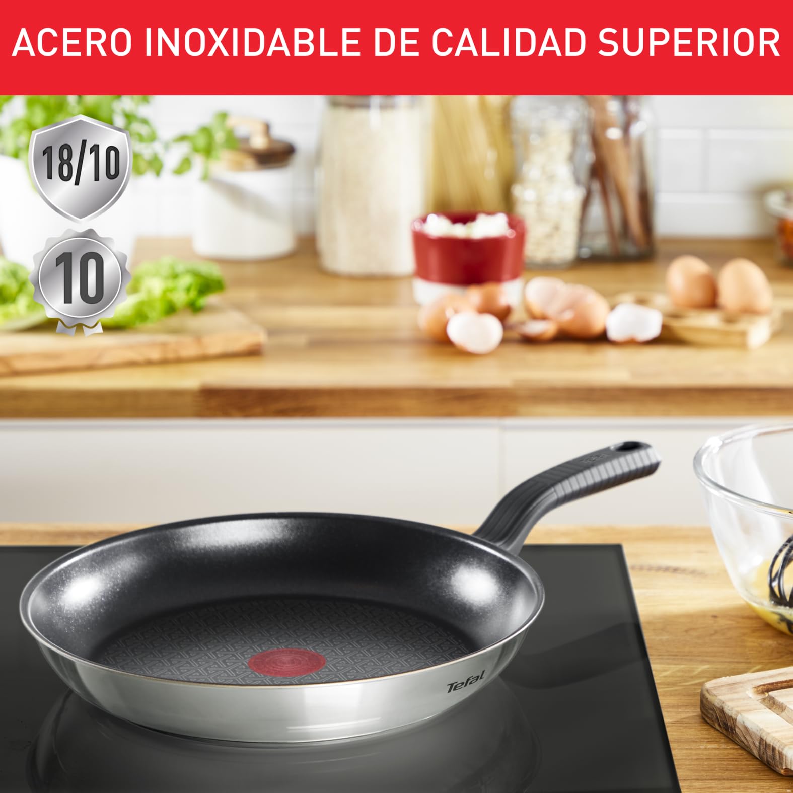 Tefal Comfort Max - Sartén de 26 cm, Apto inducción, antiadherente, revestimiento titanio, Thermo-signal,apto lavavajillas y horno, acero inoxidable — view 6