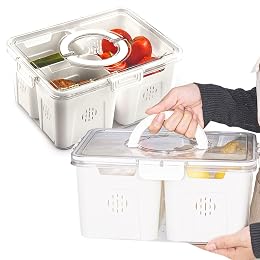 Cheer Collection Fruit Organizer for Refrigerator – 4-Compartment Produce Saver with Lid & Handle, Fruit and Veggie Storage Containers, Produce Containers for Fridge Organization & Storage