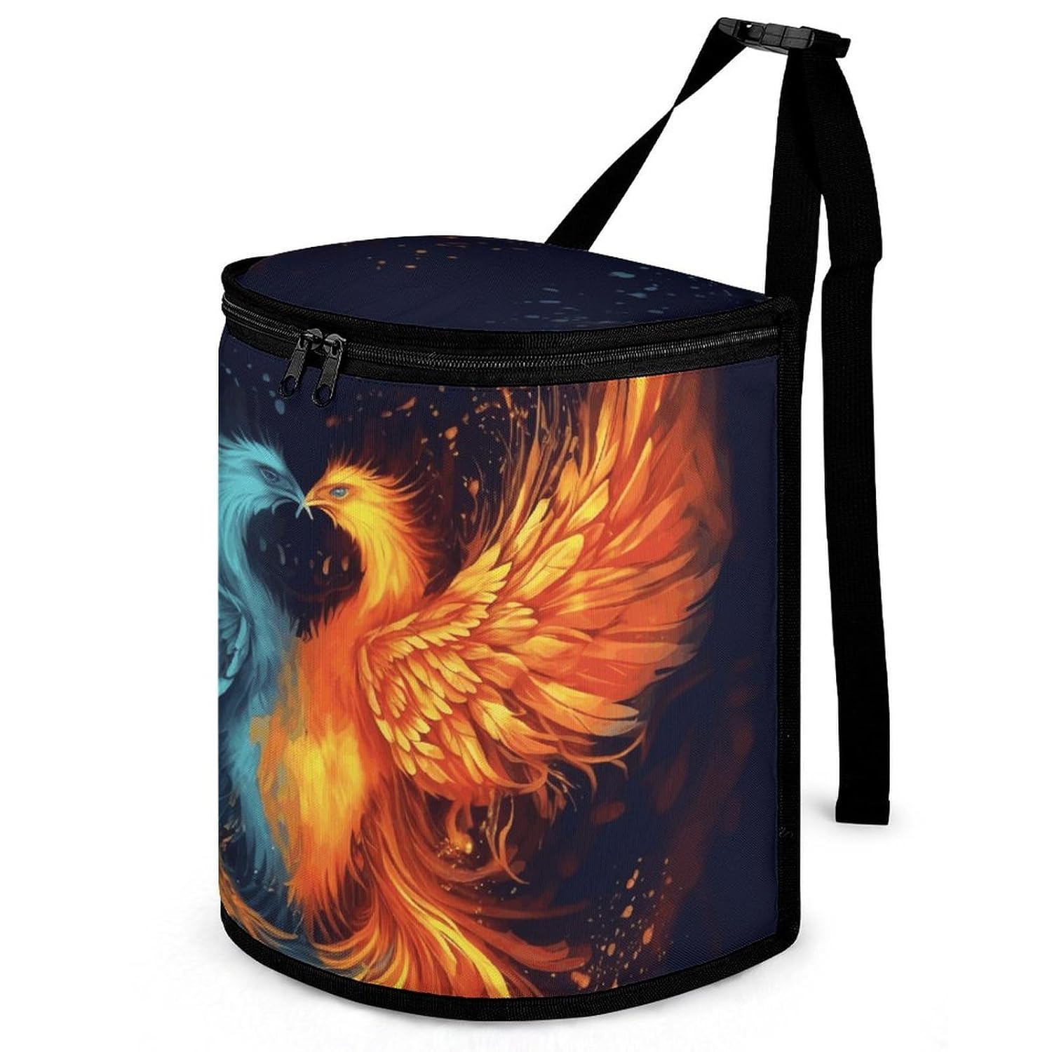 Hanging Car Trash Bag Fire and Water Phoenix Printed Car Garbage Storage Bag Leakproof Car Trash Can Portable Garbage Storage Bags