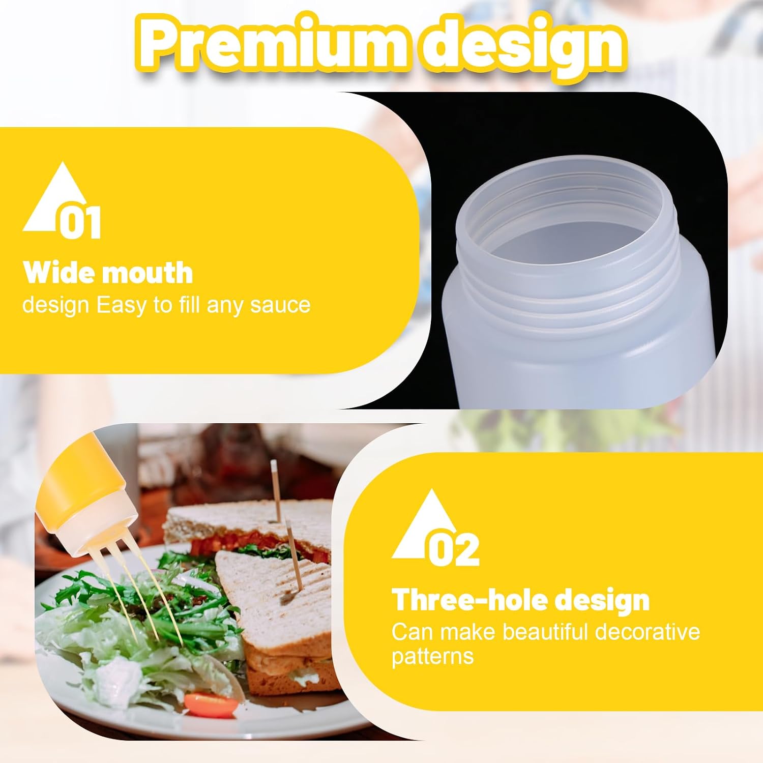 4 Packs 23oz Plastic Squeeze Condiment Bottles 3 Holes Seasoning Squeeze Bottles Salad Sauce Condiment Cream Squeeze Squirt Bottle for Ketchup Mustard