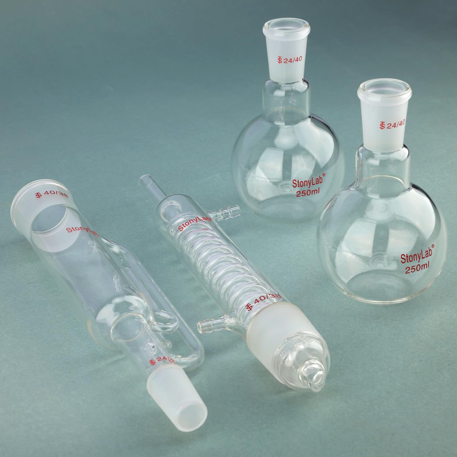stonylab Kit di Estrazione Tipo Soxhlet, Vetro Borosilicato 40/38 Estrattore Soxhlet con Graham Condenser e Due Palloni a Fondo Piatto 24/40 da 250 ml per Processi di Estrazione