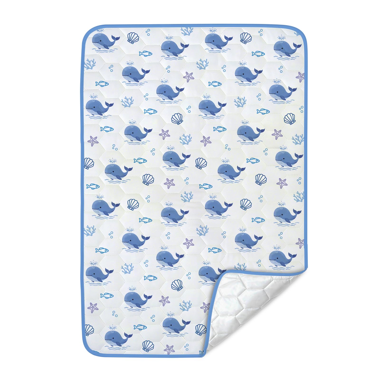 Whale Pee Pads, Potty Training Bed Pads, 100% Waterproof & Bed Wetting Sheets for Single & Toddler Beds, Non Slip, Cute Pattern