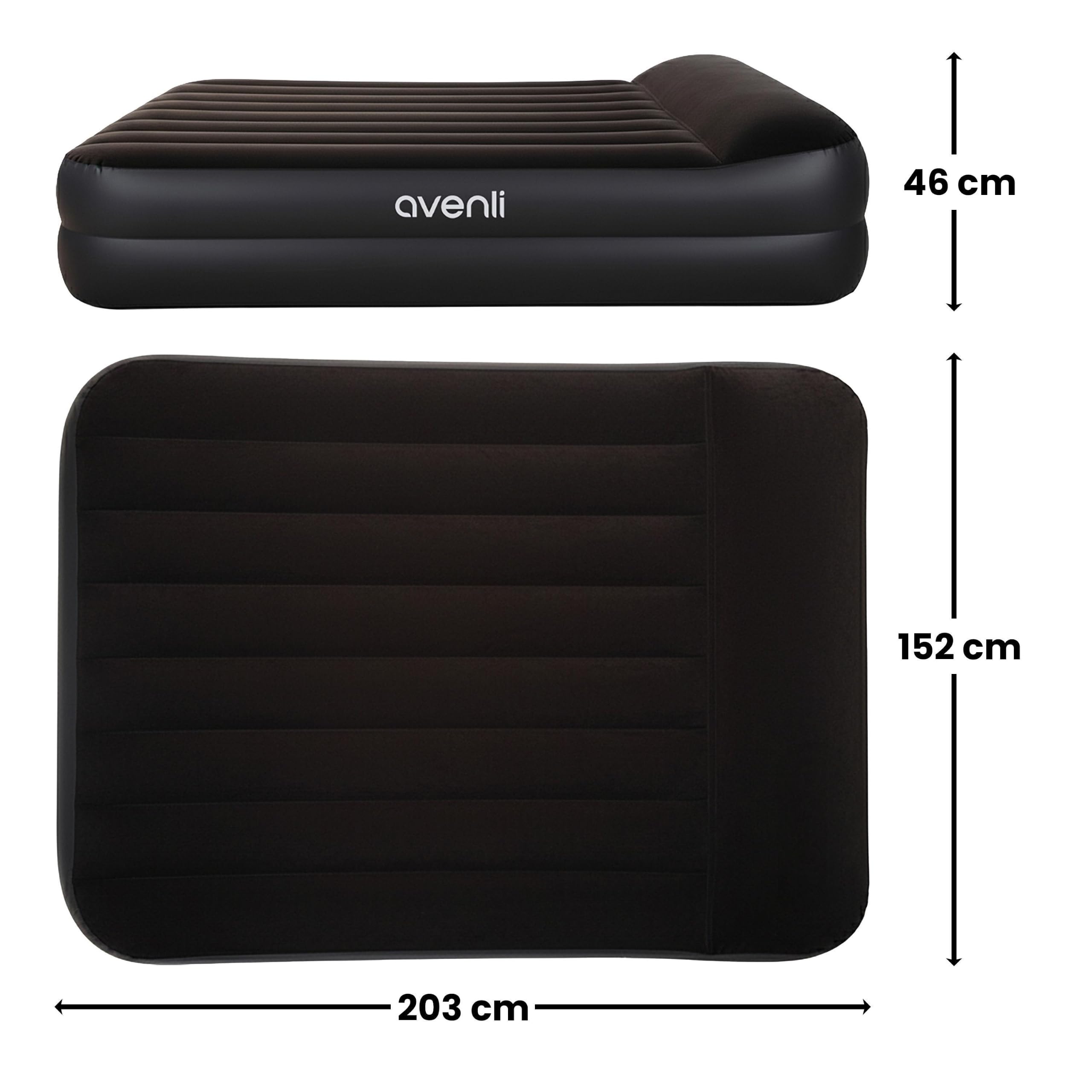 AVENLI Luftbett Queen-Size 203x152x46cm, Gästebett 2 Personen, integrierte Elektropumpe, beflockt, bis 300 kg, schwarz, mit Tragetasche