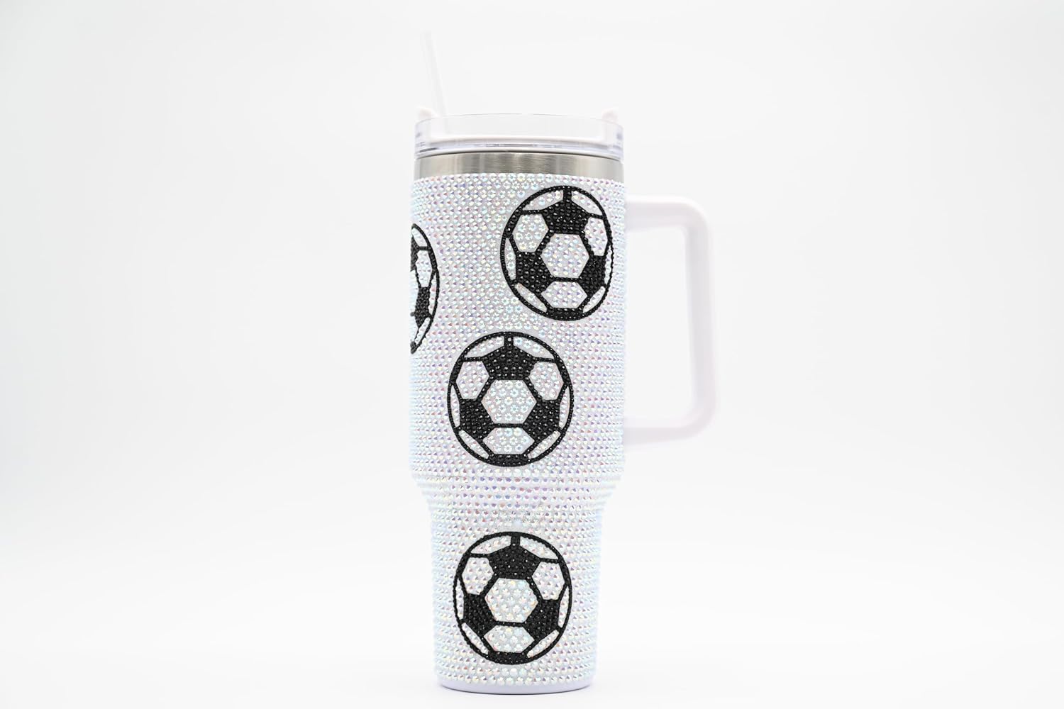 40 Oz Rhinestone Bling Tumbler with Handle and Straw (SOCCER), Stainless Steel and Double Wall Insulated; Good for Game days, Practices, Coach Gift, Soccer Fans - Image 9