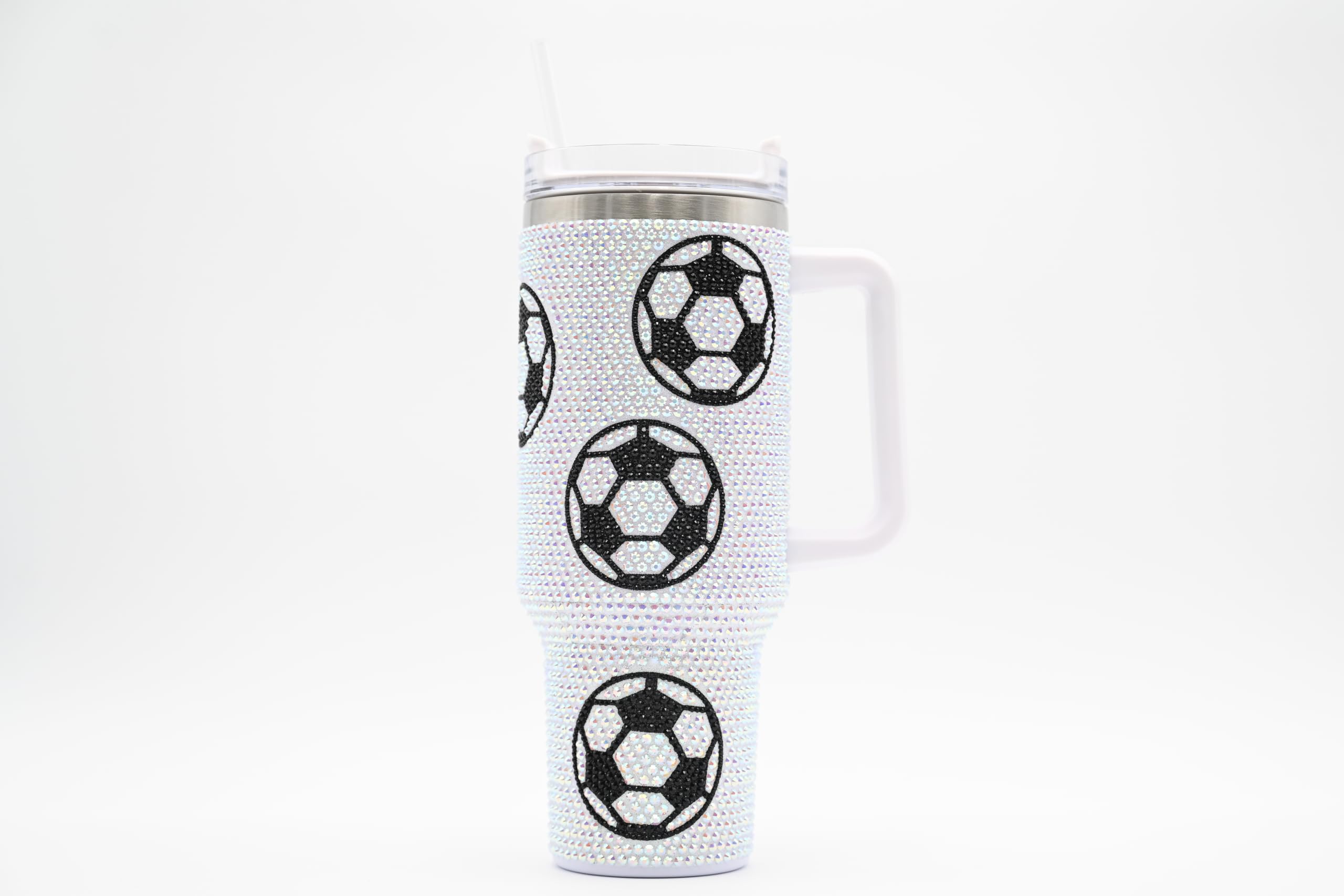 Trinkbecher mit Griff und Strohhalm (Fußball), Edelstahl, doppelwandig, isoliert, 1,2 l, SHD23054