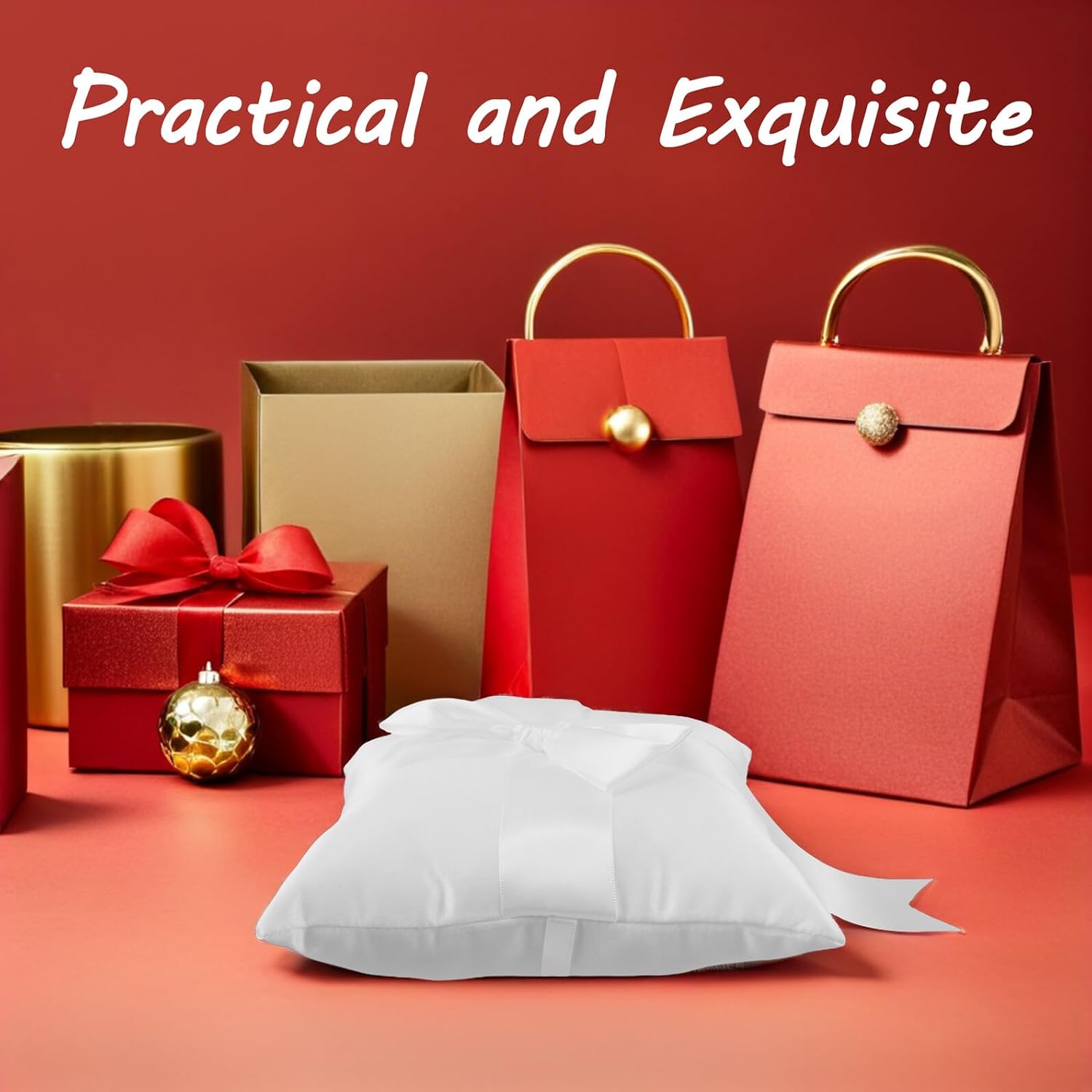 MERRYHAPY Wedding Ring Pillow and Ring Bearer Pillow White Satin Bowknot Cushion for Wedding Ceremony Decorative Cushion