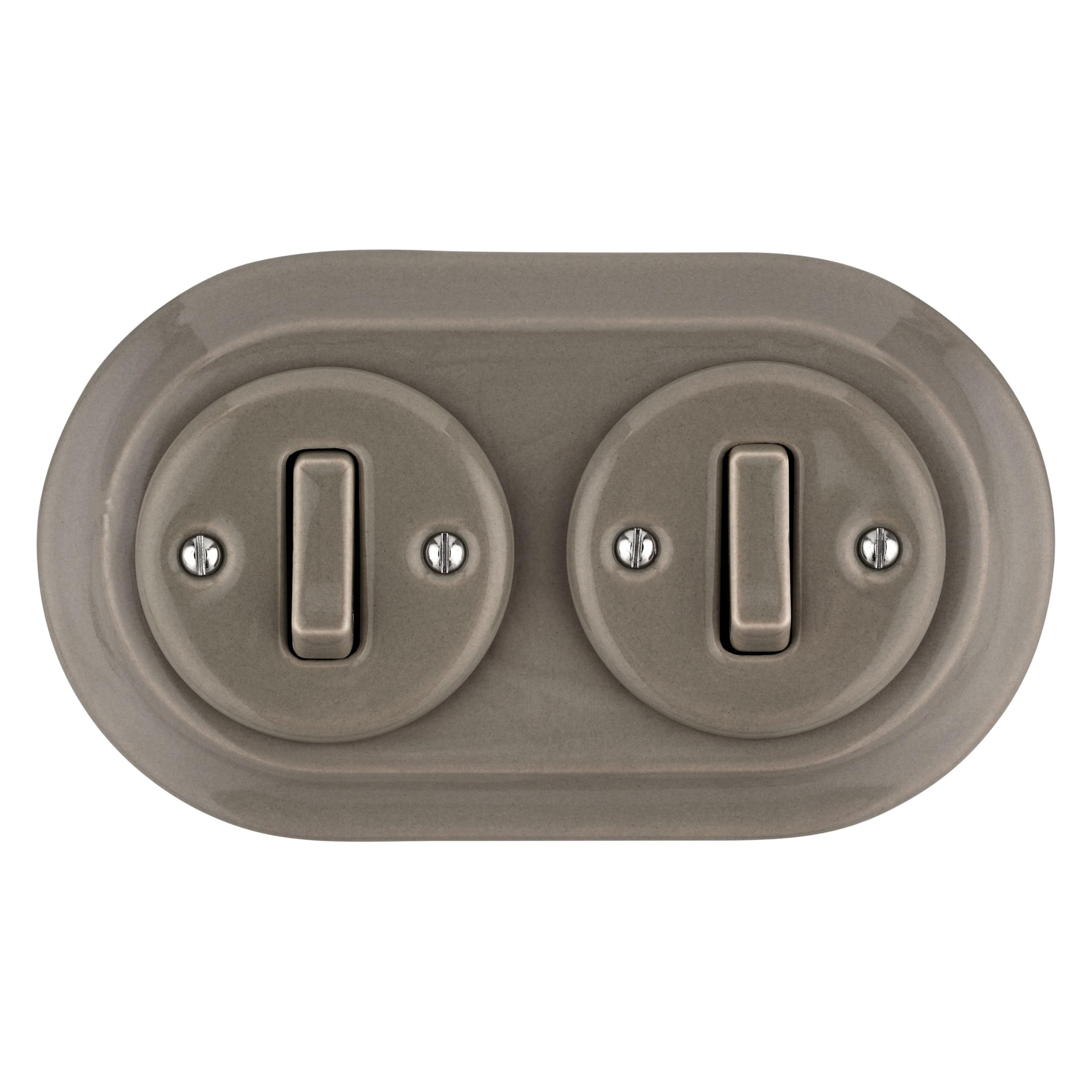 Unterputz Porzellan Retro Schalter, 2-fach, All-in-One, SET Serie PR1 graubeige