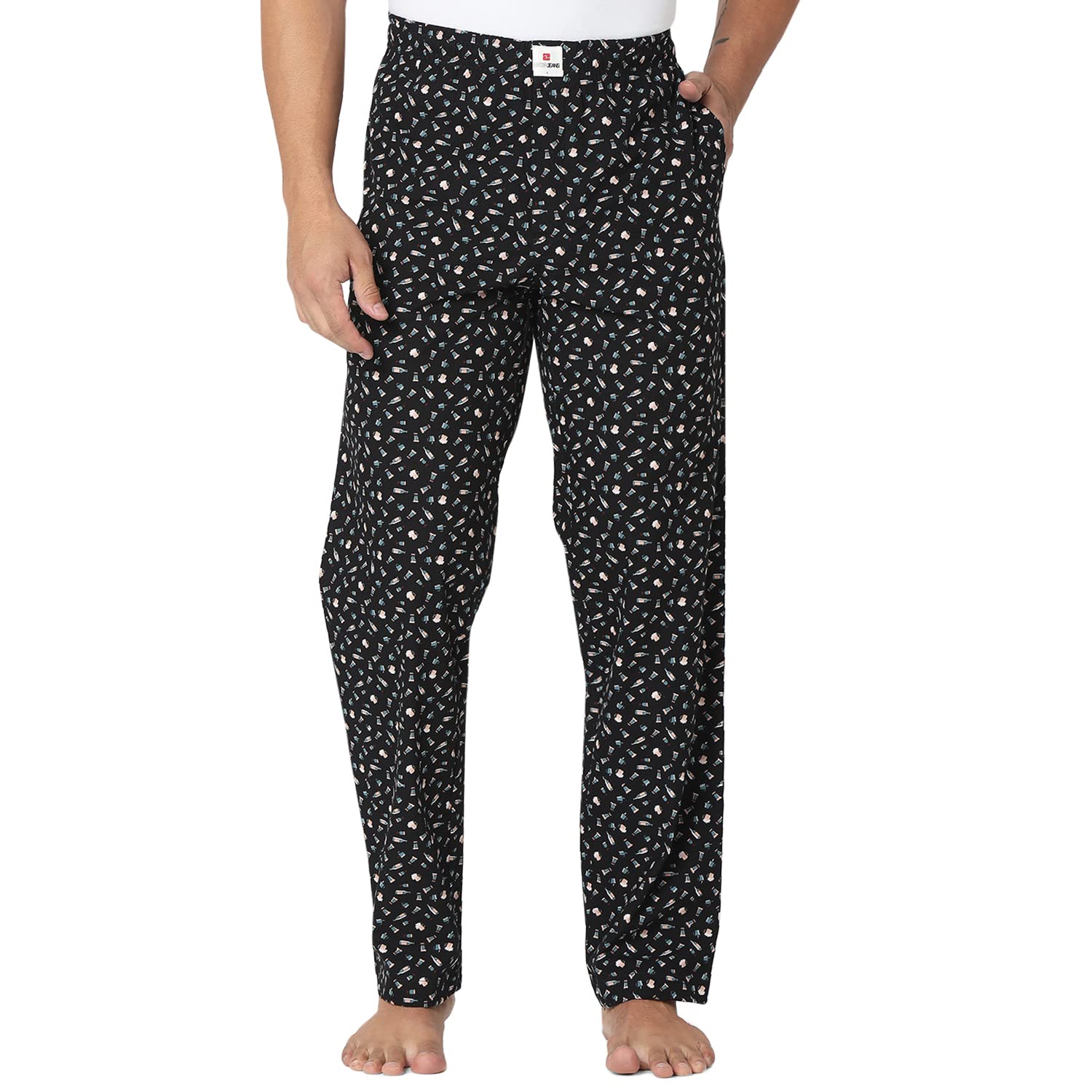underjeans by Spykar Men Black/Green Cotton Printed Pyjama Regular Fit (UJ-MPYJ-PPJ001 M)-picture-38