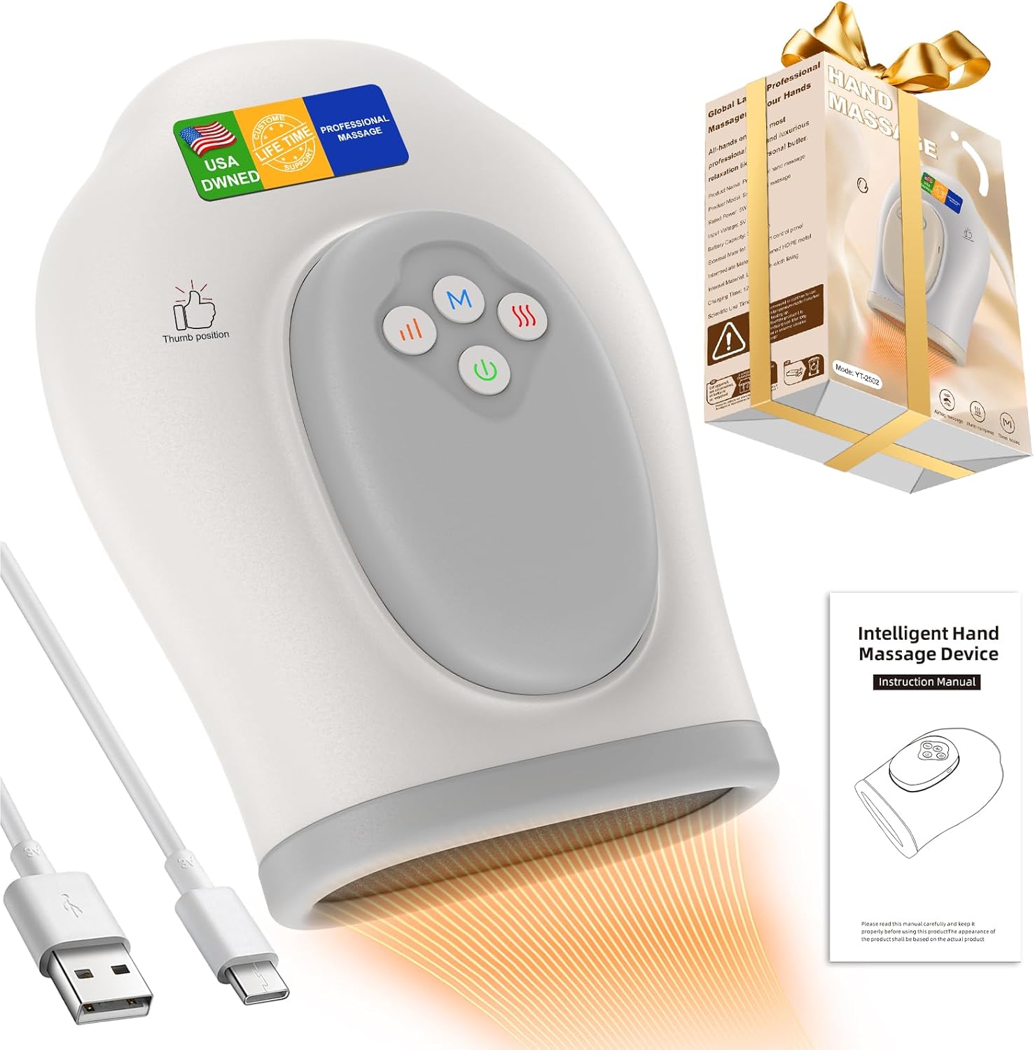 Full Hand Massager with Heat and Compression for Arthritis and Carpal Tunnel, Adjustable Hand Massage、 Temperatures、 Compression Models, Blood Circulation Pain Therapy Relax Relief Glove Gift