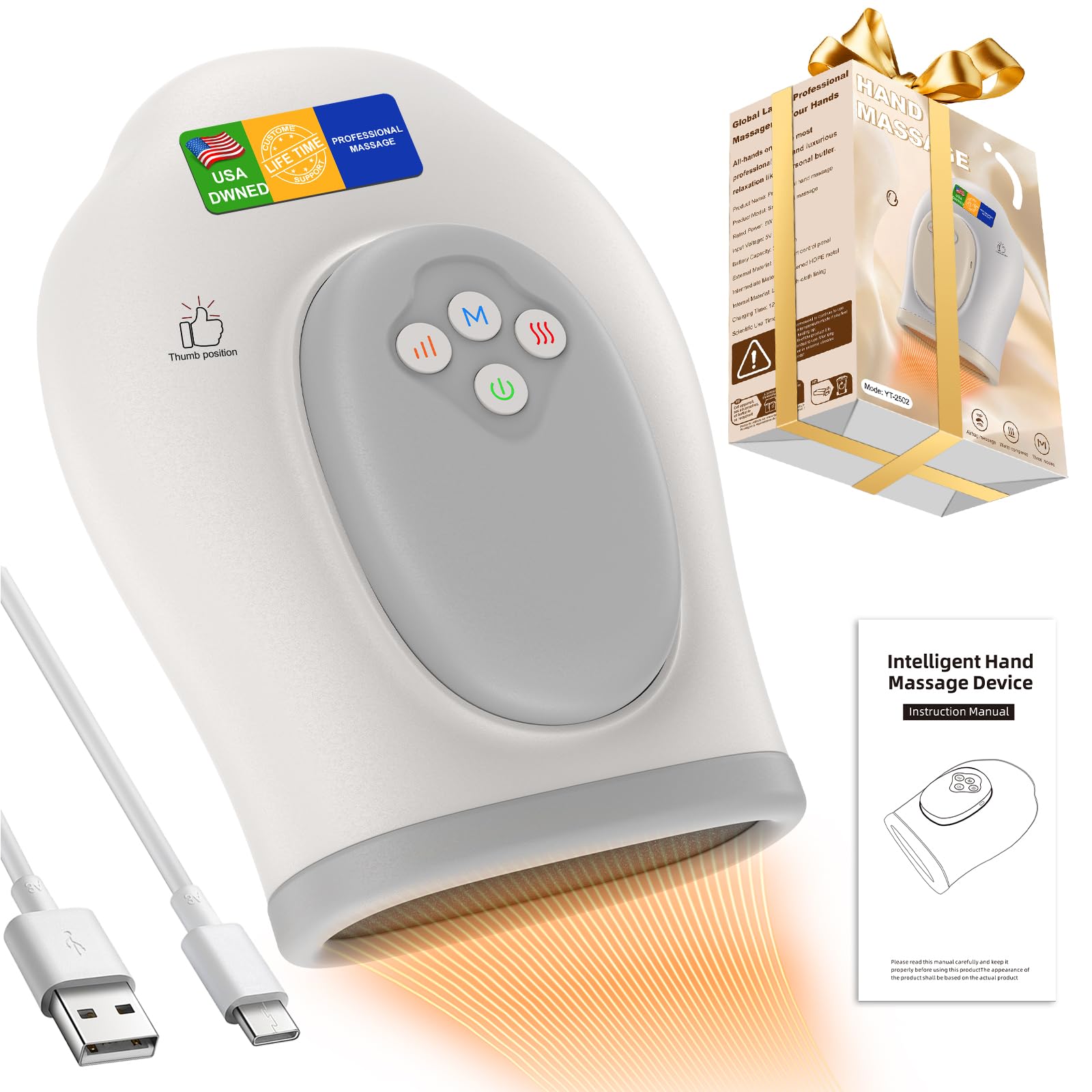 VqVozSua Full Hand Massager with Heat and Compression for Arthritis and Carpal Tunnel, Adjustable Hand Massage、 Temperatures、 Compression Models,