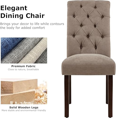 Miniatura 5 de COLAMY Parsons - Juego de 2 sillas de comedor con botones capitoné, tapizadas de tela, sillas de cocina con patas de madera y asiento acolchado,