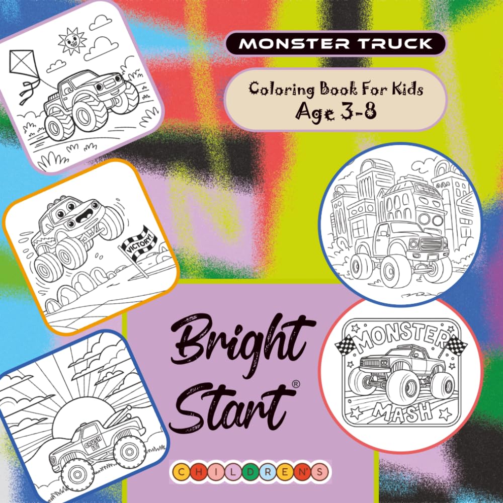 Monster Truck Coloring Book for Kids Ages 3–8: Easy Monster Truck Coloring Pages, Big Wheels Truck Designs, Vehicle Coloring Book for Toddlers and Preschool Boys and Girls