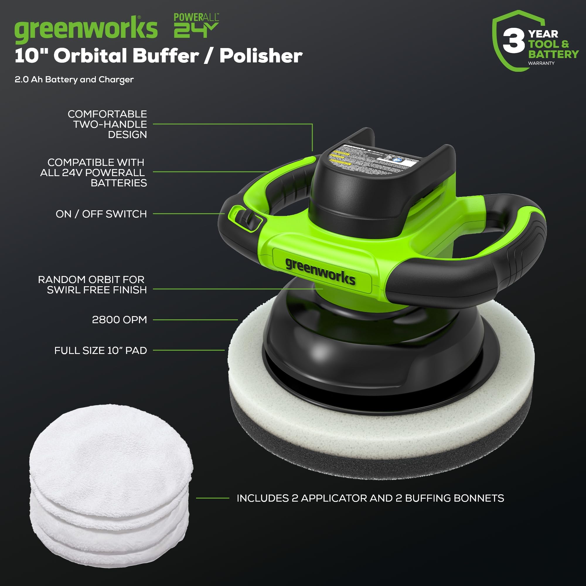 Amazon.co.jp: Greenworks 24V 強力 10インチ コードレスバッファ 
