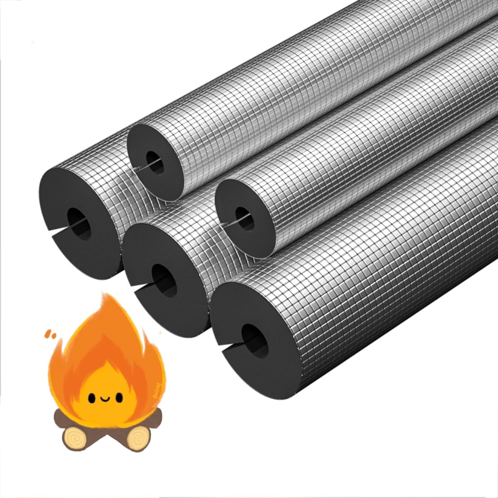 Insulation Foam Pipe Covers Aluminum,ID 16mm-114mm,Self-Seal Pipe Insulation Lagging for Padding,Bumper Corner Edge Protection,Handle Water Pipes,Length 0.9m 0.95m(48mm ID x 20mm Thick x 0.95m)