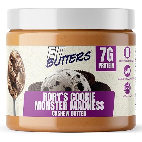 FIt Butters Rory's Cookie Monster Madness (Cookies & Cream Anacardo Butter) para untar, proteína añadida y aceite de coco, baja en carbohidratos,