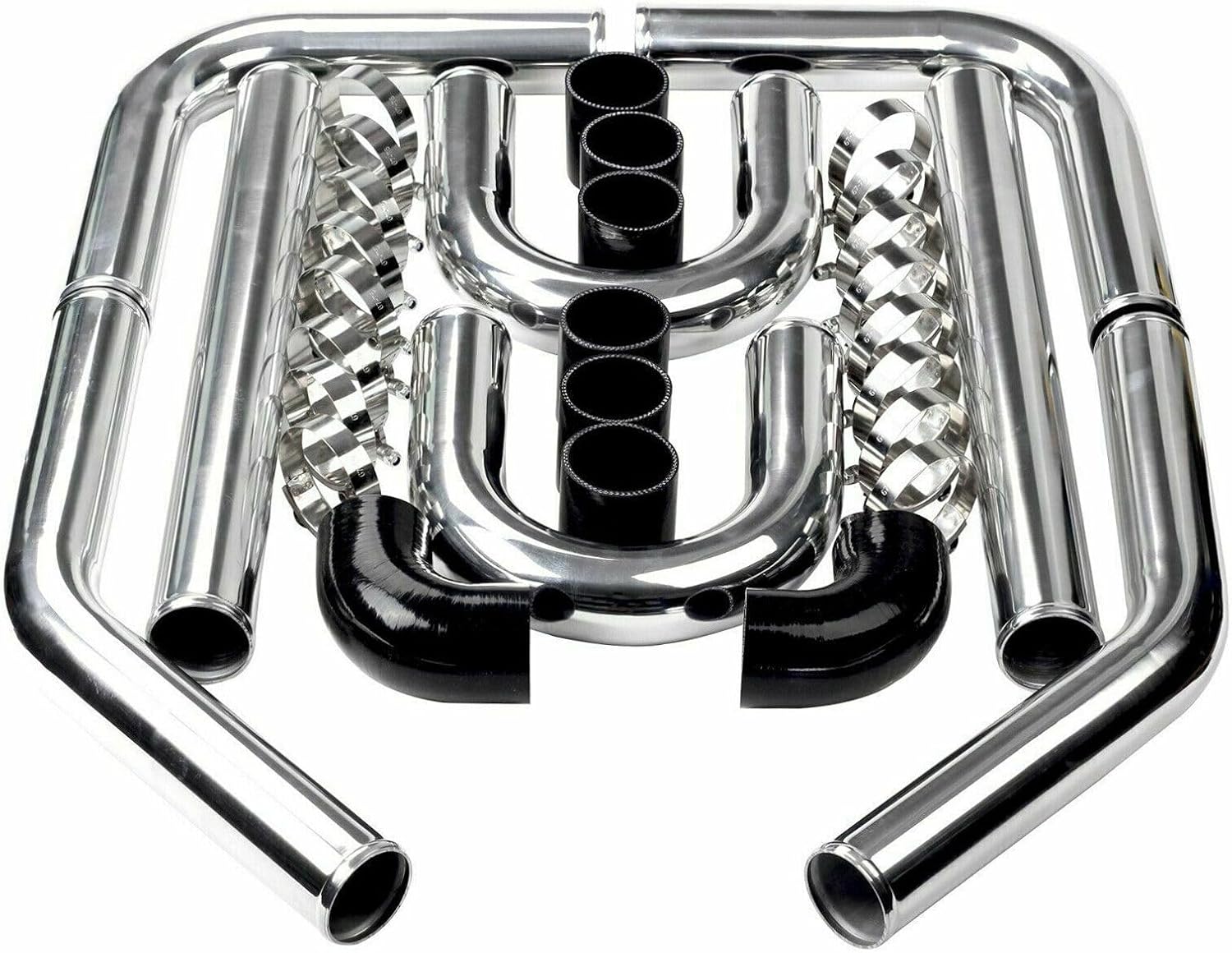 Universal Turbo Intercooler Aluminum Pipe Piping and Silicone Hose Kit with Stainless Steel T-Clamps (2.5inch, Black)
