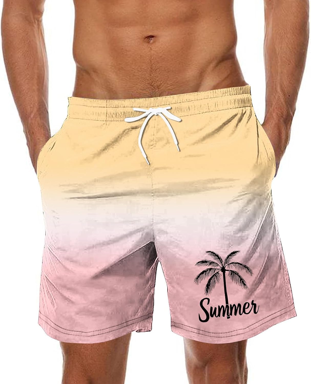 Men Hawaiian Shorts Fashion Gradient Print Elastic Waist Plus Size Loose Comfy Big Tall Beach Casual Swim Trunks