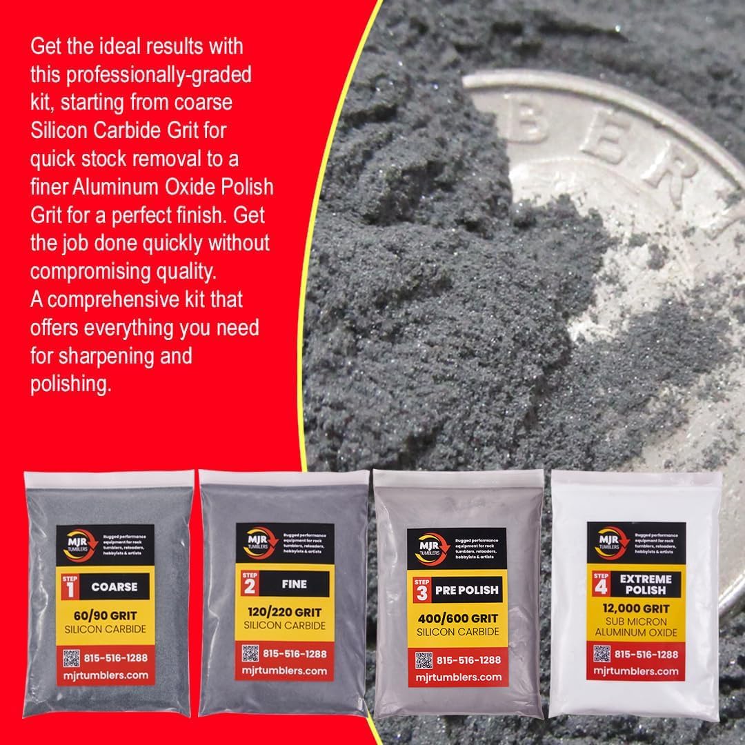 MJR Tumblers Refill Grit Kit Premium Quality Extreme Polish 12,000 Grit Sub Micron Aluminum Oxide Polish for Unparalleled Results. for 35lb Rock Tumblers with Silicon Carbide and Plastic Pellets