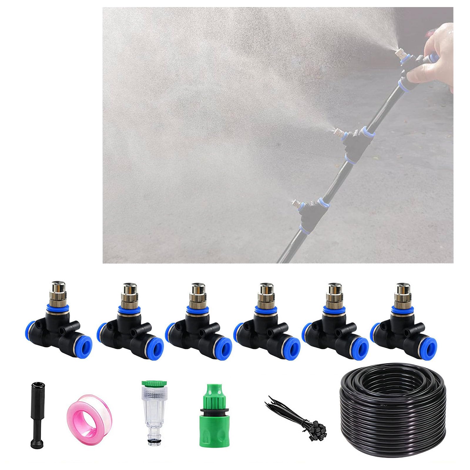 Kit sistema di irrigazione a goccia, sistema di irrigazione da giardino con tubi e ugelli atomizzatori - Kit di irrigazione a goccia automatica p nero 30m 912 pipe + 30 sets of quick-connect fittings