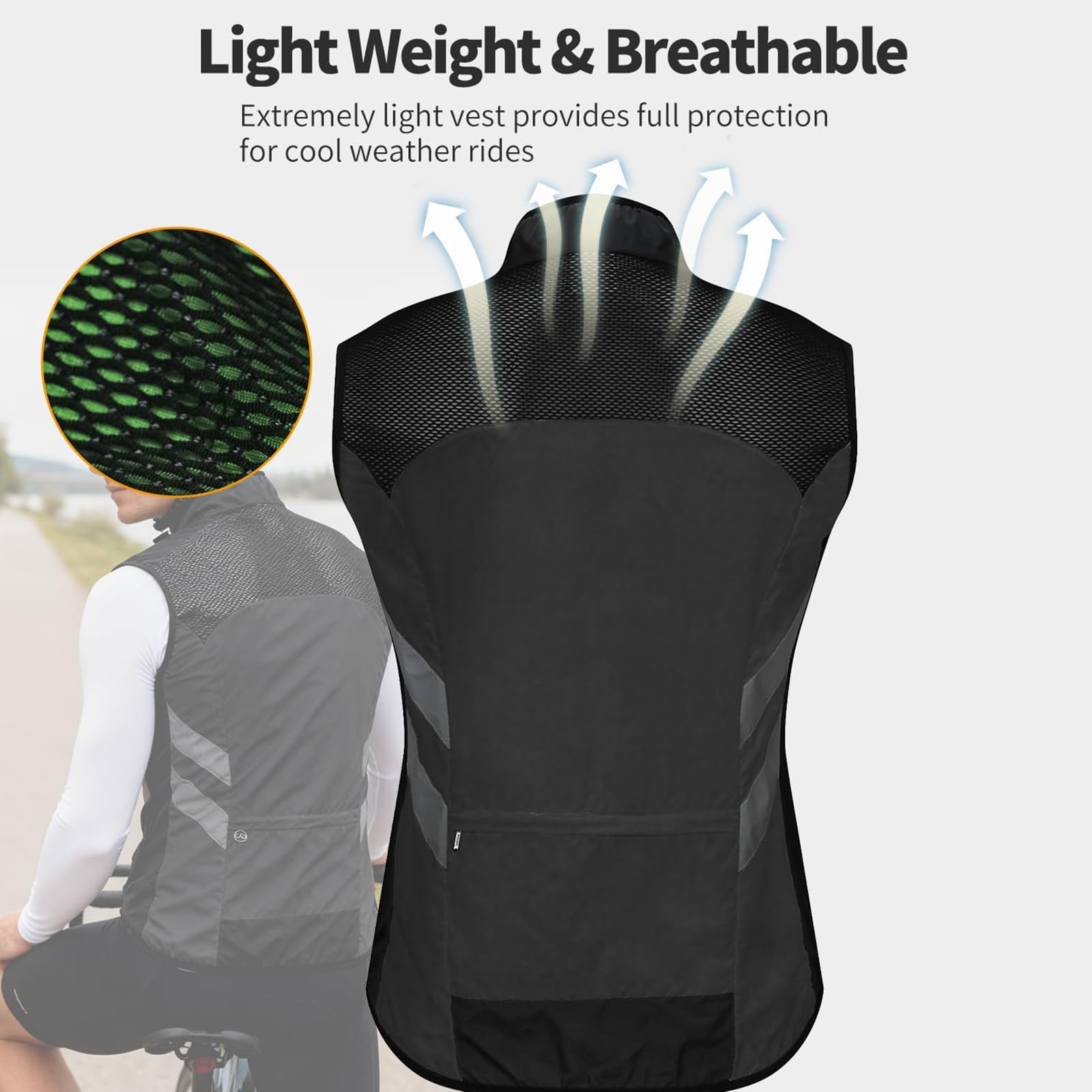Chaleco reflectante transpirable para hombre, ideal para ciclismo de verano Chaleco impermeable y cortavientos de corte ajustado Camiseta sin mangas plegable para ciclismo
