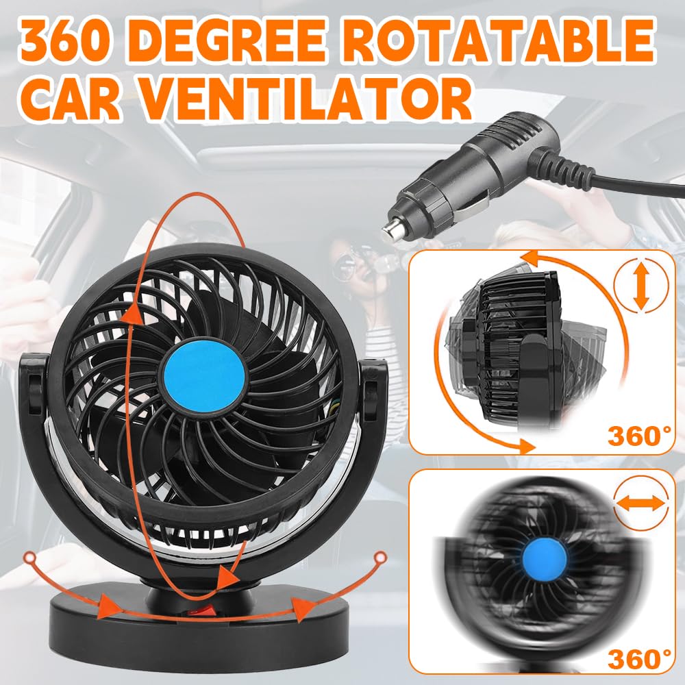 Ventilatore Auto 12v, 360° Ruotabile Ventilatore Per Auto con Presa Accendisigari, Ventola Per Auto con 2 Velocità,Novità 2026,Ventilatore Portatile Auto per Tutti i Veicoli Familiari, Furgoni