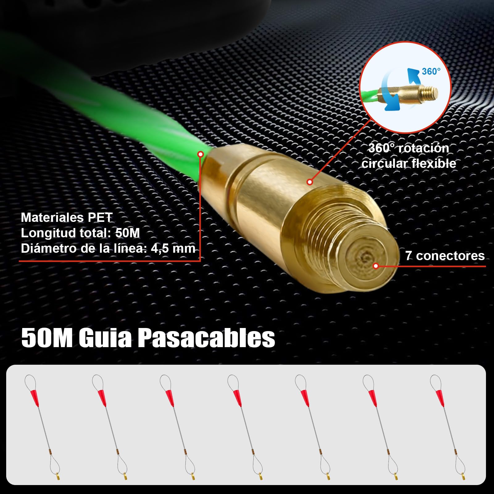 Guia Pasacables 4,5mm 50m, Guia Cables 50m, Ayuda de Extracción de Cables con 7 Muelles Guía, Guia Cables Espiral Guía Pasacables para Cableado Datos Telecomunicaciones Ingeniería Eléctrica