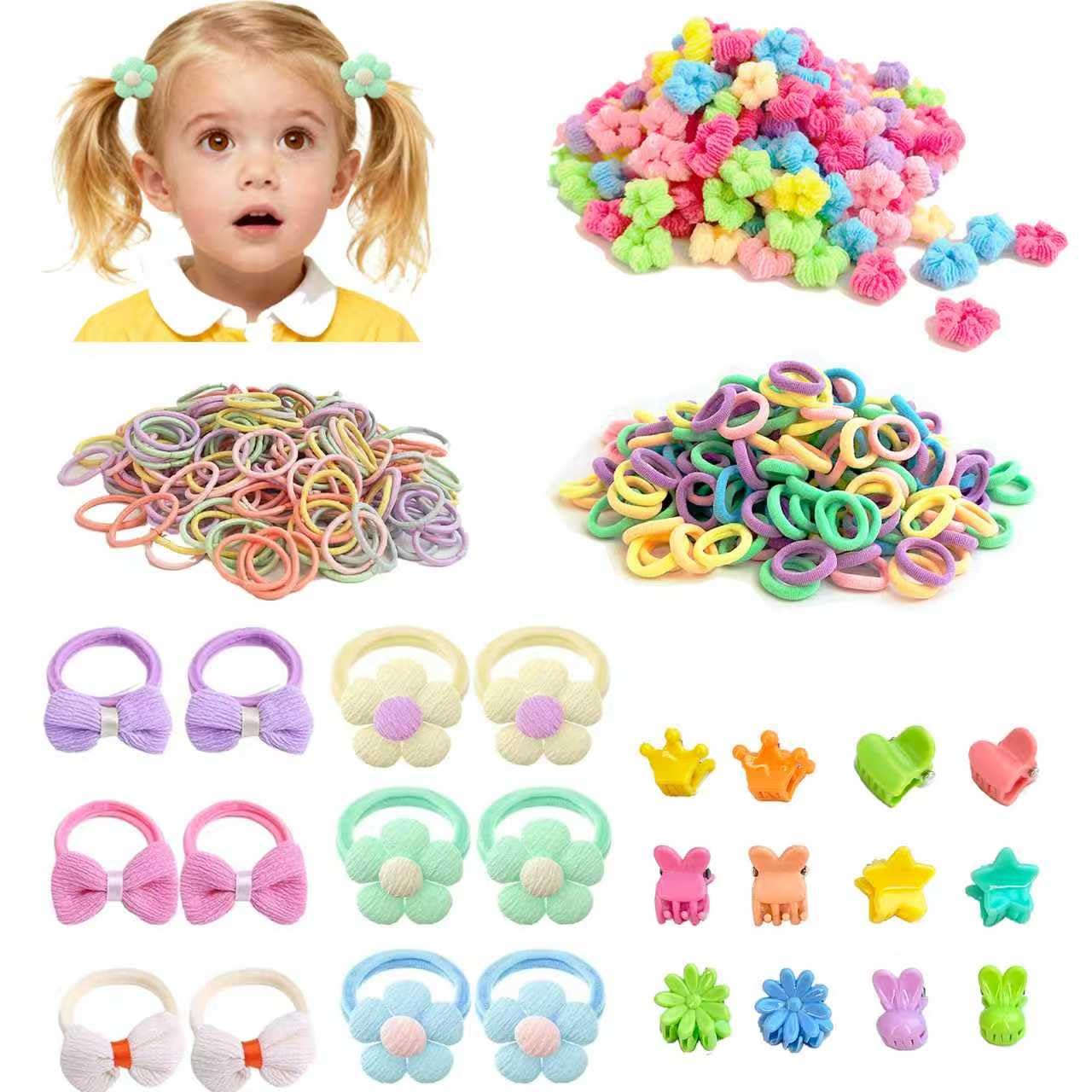 300PCS Baby Hair Ties, Soft Hair Ties No Damage for Toddler Girls, 6 Styles