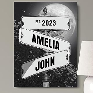 Personalized Vintage Street Sign Canvas for Couples – Custom Name & Da...