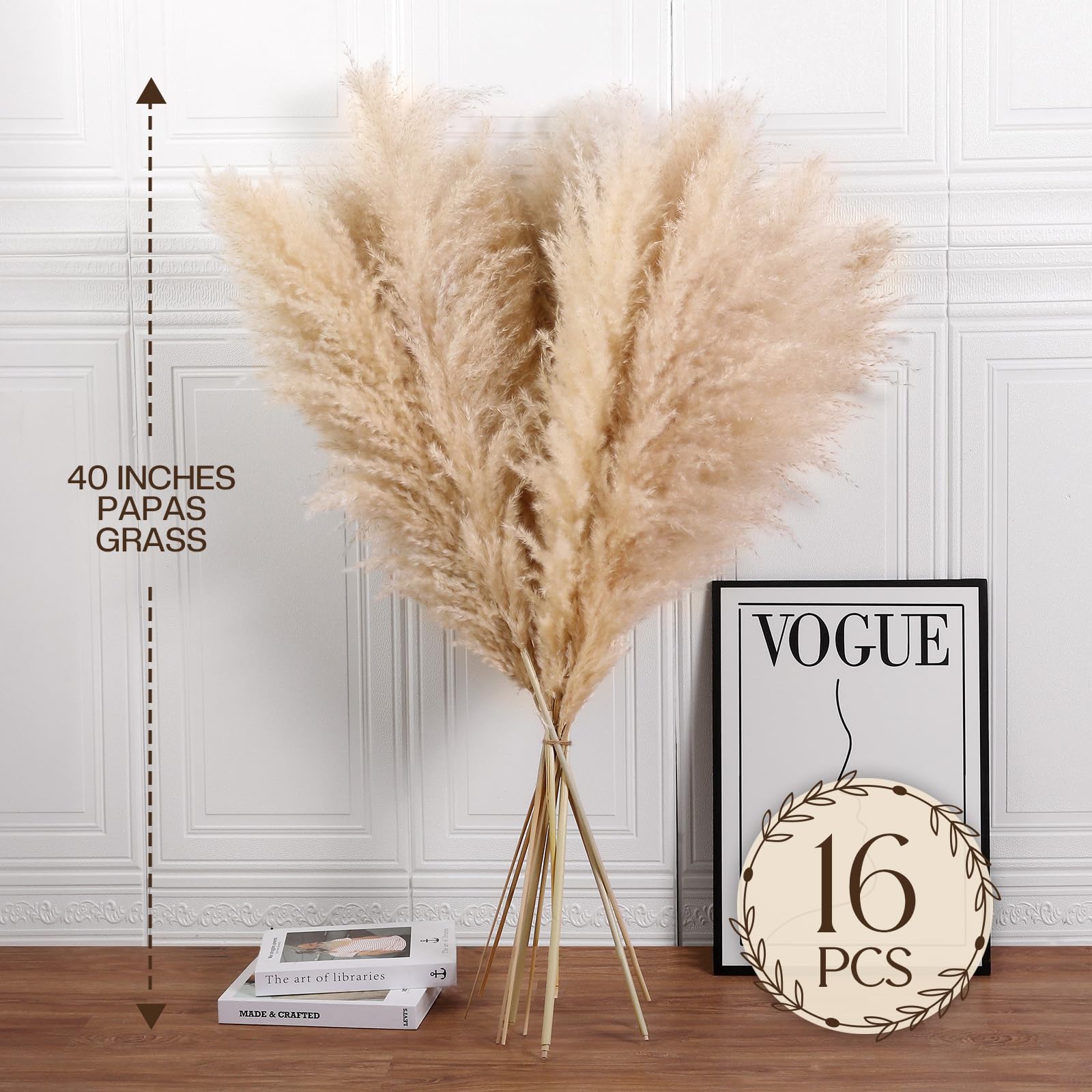 16 sztuk Trawa Pampasowa Duża - Trawa Pampasowa XXL Dekoracja Boho 100 CM - Suszone Kwiaty Trawa Pampasowa Dekoracja Naturalna i Puszysta - na Wazony Podłogowe, Stół, Ślub, Salon, Sypialnia Pampasgras