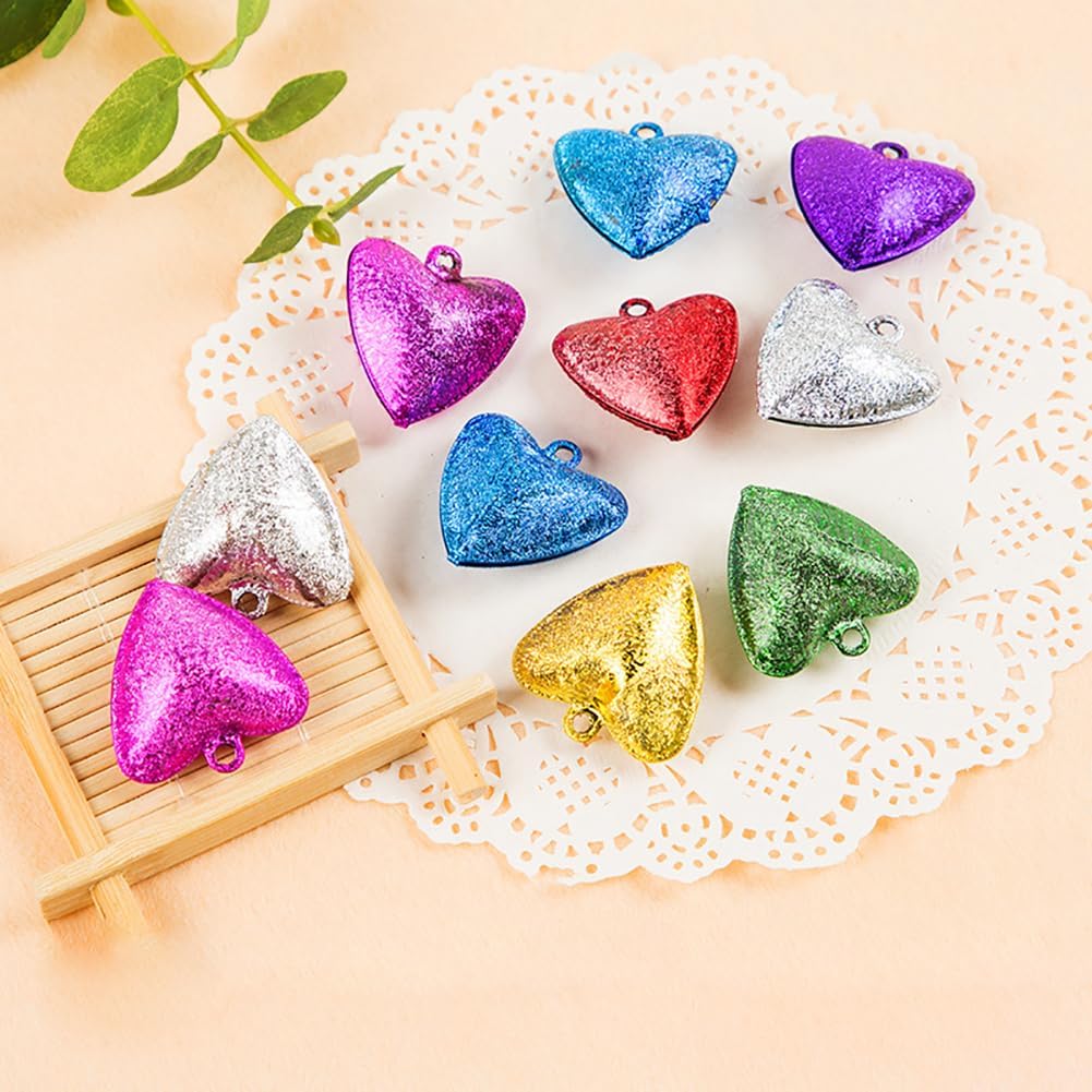 GSHLLO 28 Pcs Hanging Heart Bells Christmas Jingle Bells Small Craft Jingle Bells Jewelry Making Bells Decorative Tree Bells Heart Shaped Beads Valentine's Day Decorations