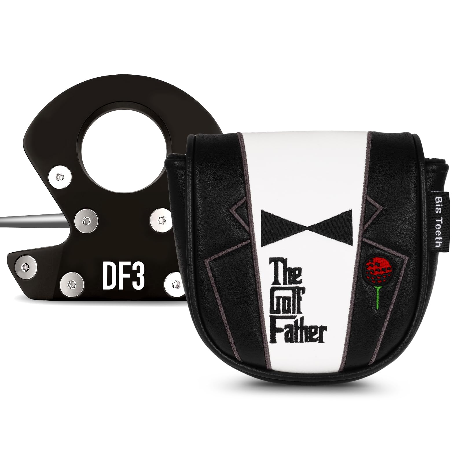 Golf DF3/VZN.1i Centre Shaft Mallet Putter Head Cover Headcover Magnetic Club Protector Black&White PU Leather The Golf Father Gift