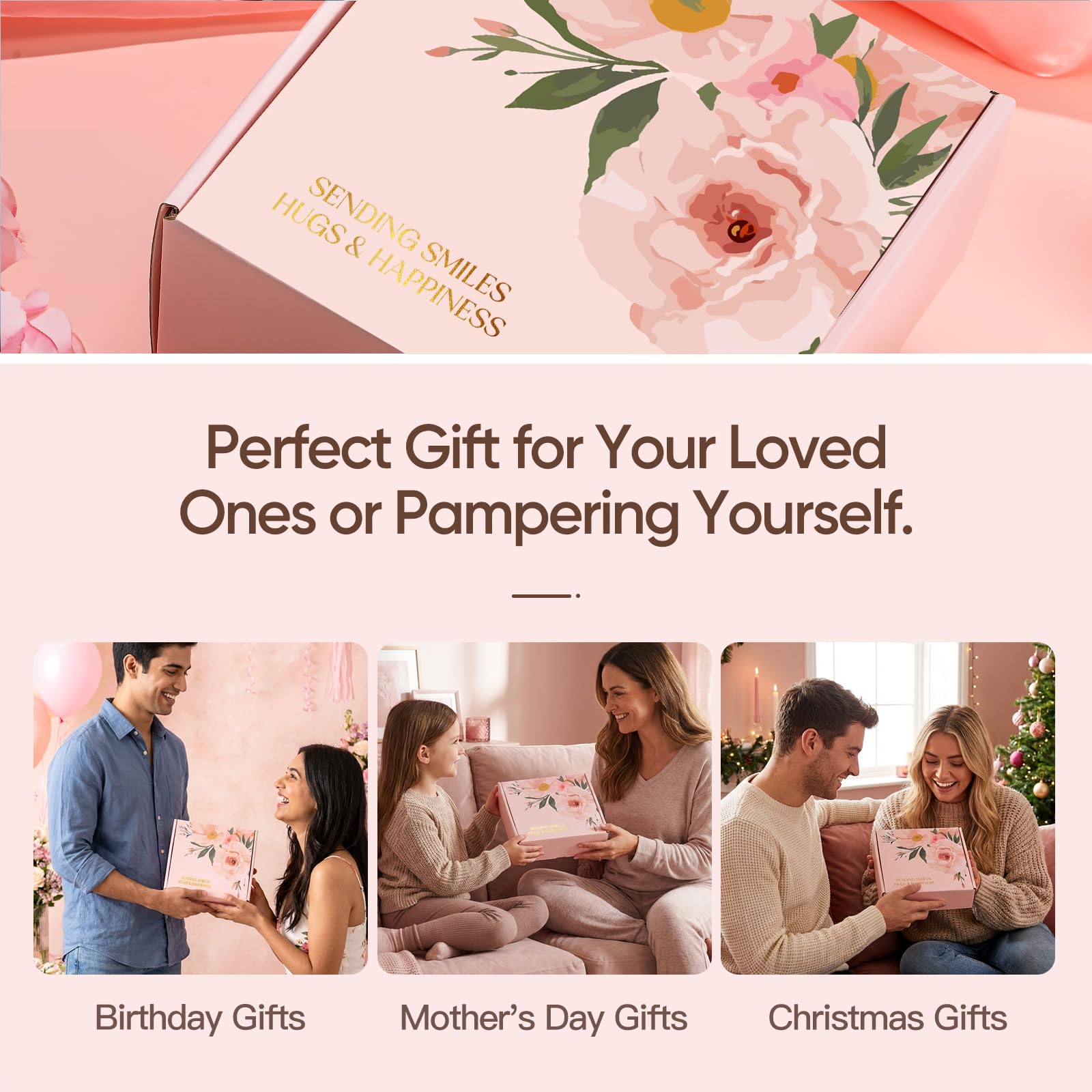 Gifts for Women, 9pcs Happy Birthday Gifts for Women, Christmas Ideas Mothers Day Gift Baskets Unique Rose Self Care Set Valentines Day Gift for Her Mom Sister Wife Friend Friendship Teacher