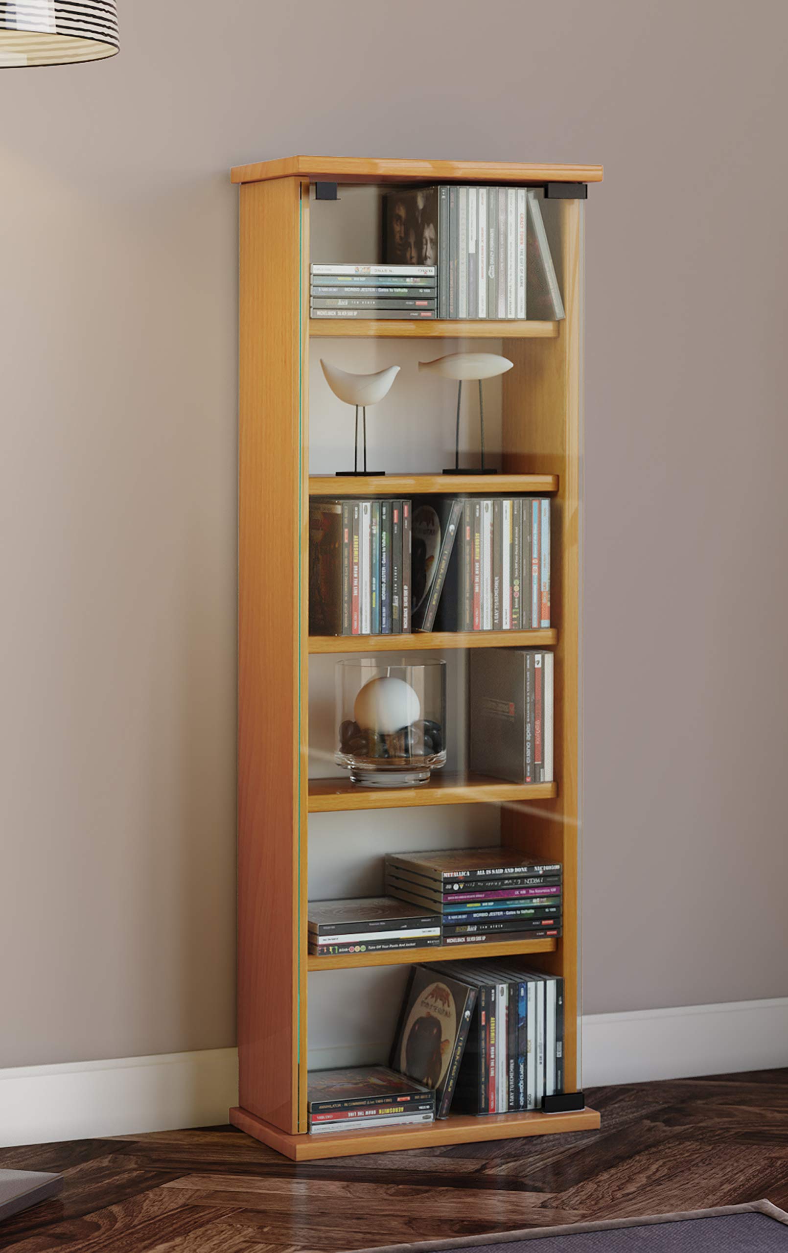 VCM Legno CD Dvd Stand Shelf Cabinet Storage Standing Shelf Stand Vetro Glass Door Legno CD Dvd Stand Shelf Cabinet Storage Standing Shelf Stand Vetro Glass Door Faggio