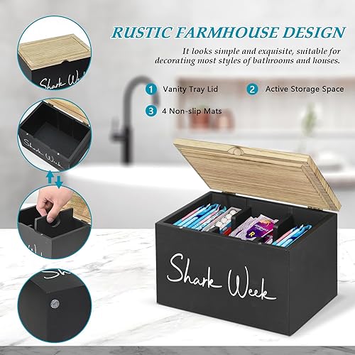 Miniatura 6 de Soporte de tampón para baño con tapa, organizador de almohadilla de almacenamiento de tampones de la semana del tiburón para baño, contenedor de