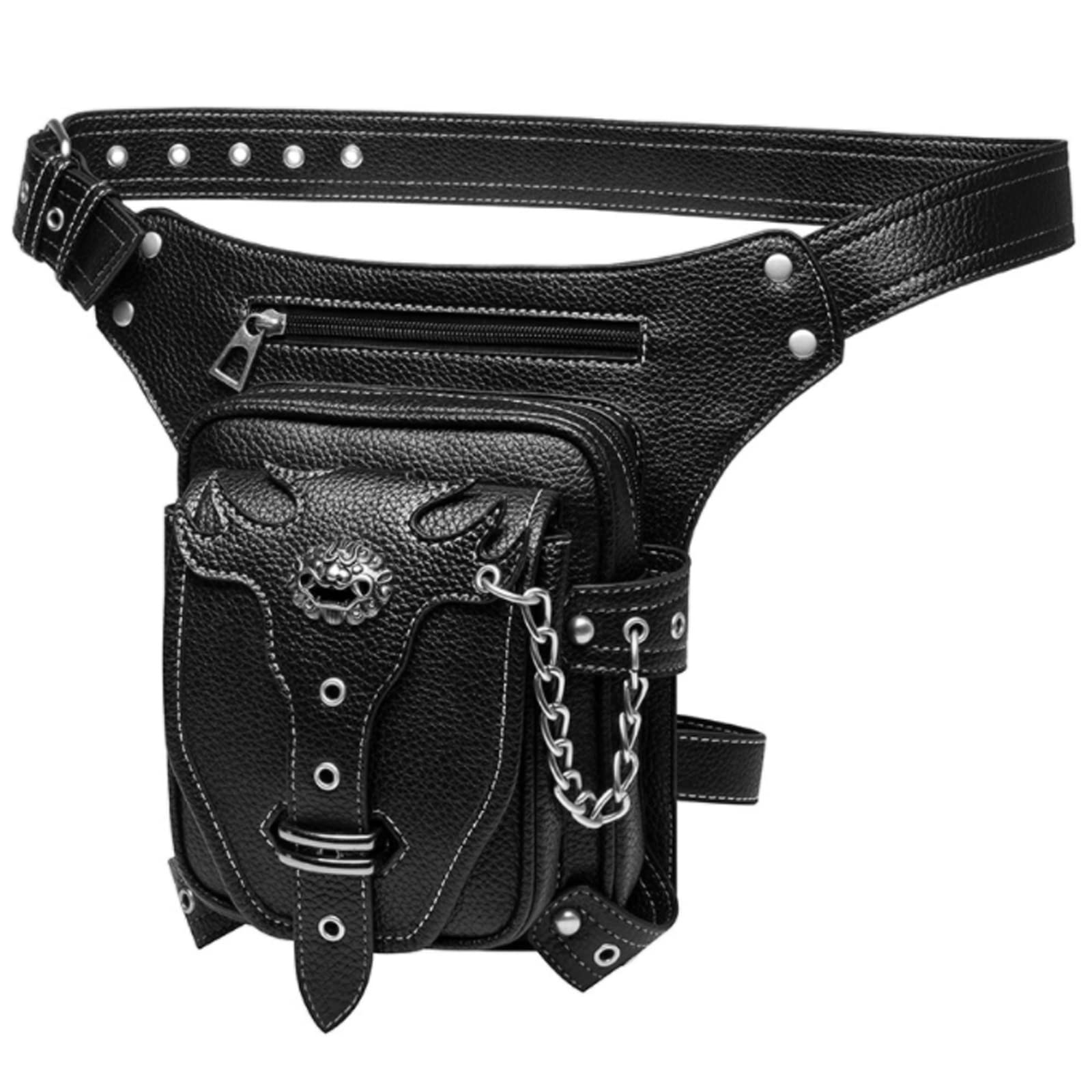 Punk Tactique Jambe Bras Sacs Banane Ville Sport Sac À Bandoulière Faux Cuir Sac Pack Ceinture pour Randonnée Camping Vélo Sport en Plein Air Waist Leg Shoulder Bag Noir (Dragon)