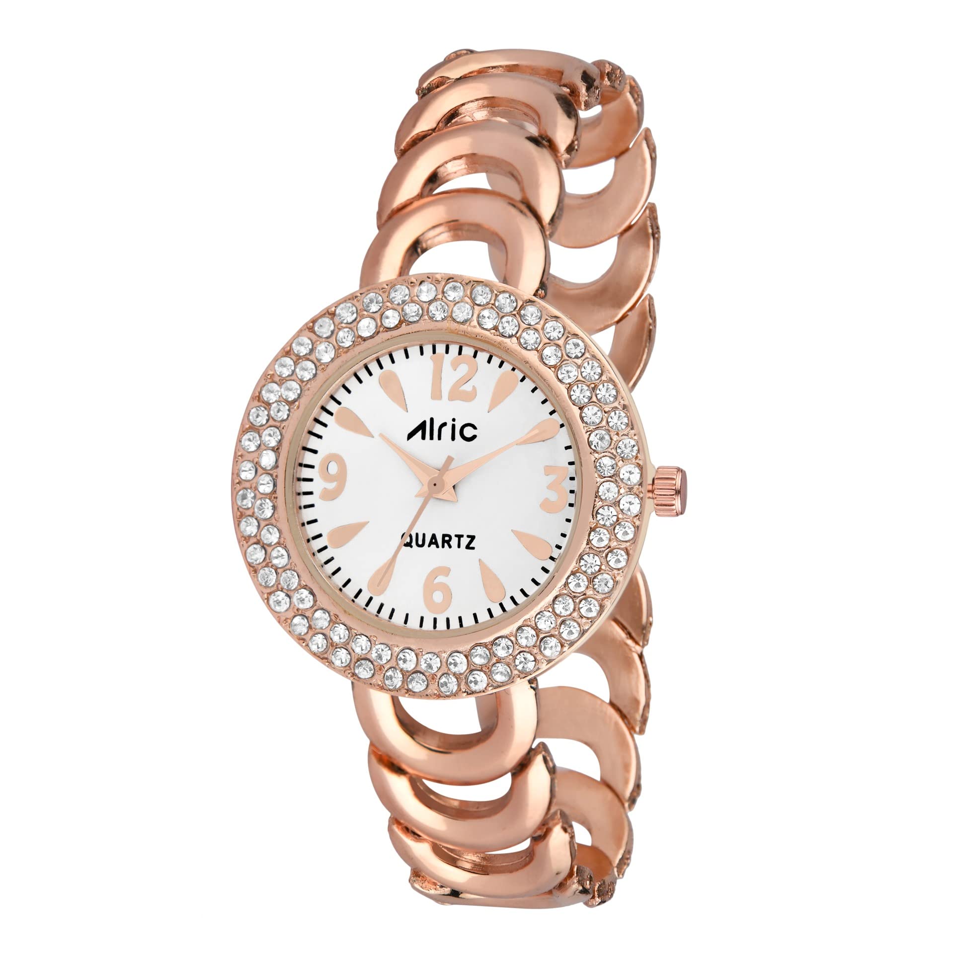 Alric Brand Watch for Women’s CZ & Stone Studded, Metal Strap Watches for Women, Rose Gold & White Ladies Hand Watch Ritzy Wrist Watches for Girls are Stylish Watch for Women and Female of All Ages (B09W9L4K99) Amazon Price History, Amazon Price Tracker