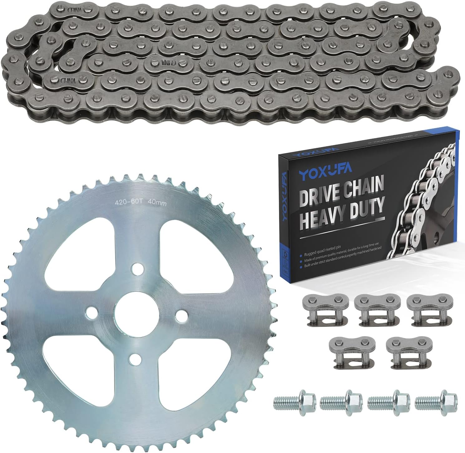 YOXUFA 40 41 420 Chain 60T Tooth Rear Drive Sprocket 90L