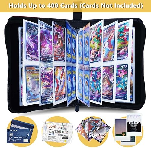 Miniatura 3 de Carpeta de 4 bolsillos, carpeta de tarjetas, 400 tarjetas, carpeta de colección de tarjetas con 50 páginas, funda extraíble de doble cara y