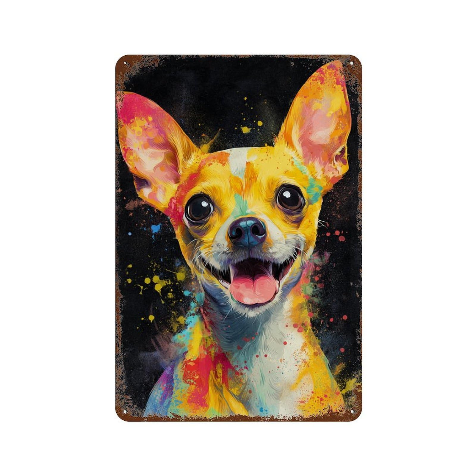 Colorful Chihuahua Art Print-2 Rustic Tin Plaque 11.8"x7.9", Rustic Home Decor for Office, Studio And Wall Decor