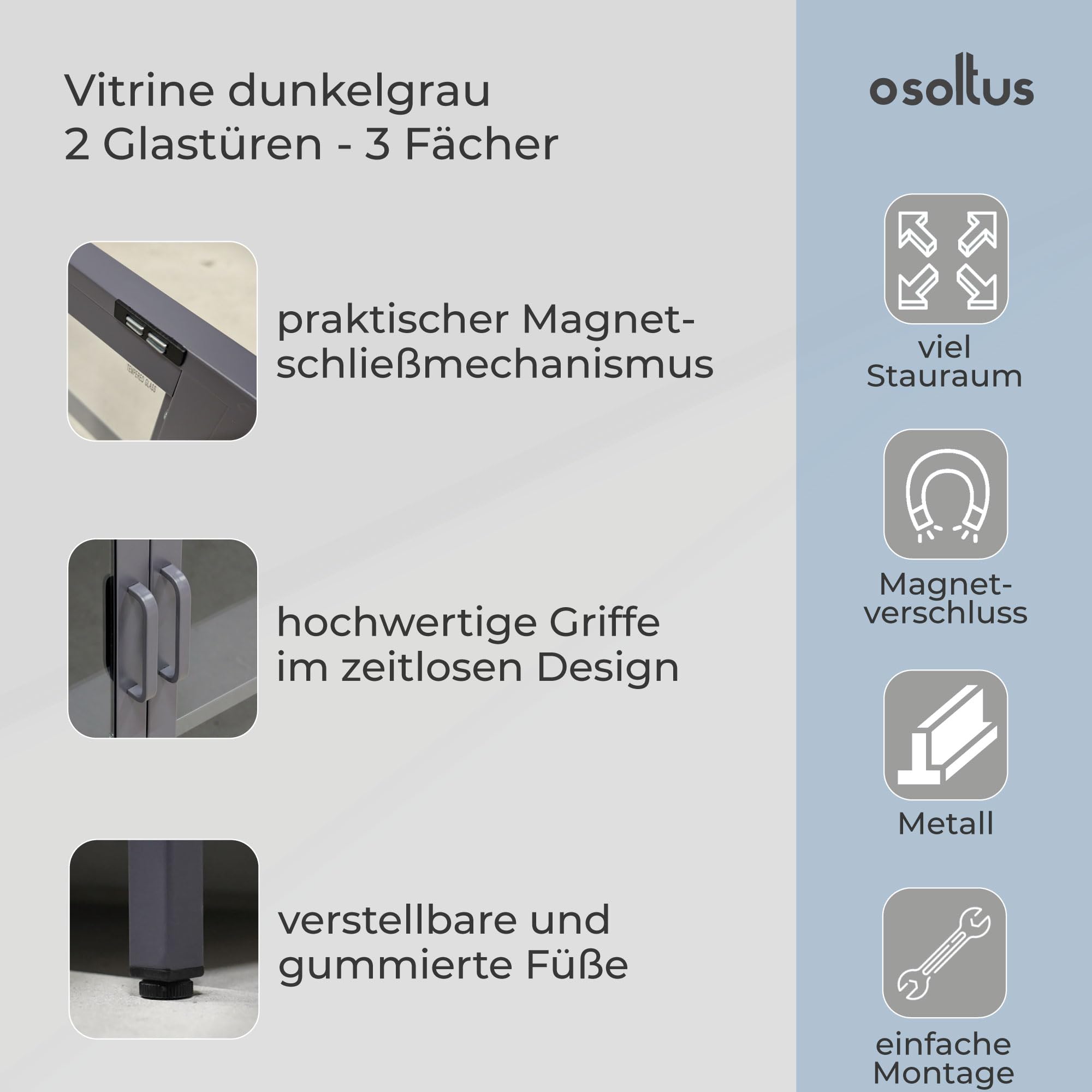 Osoltus Industrieschrank 80x40x90cm - Metall Spind Mit 2 Türen & 2 Regalen, Schwarz