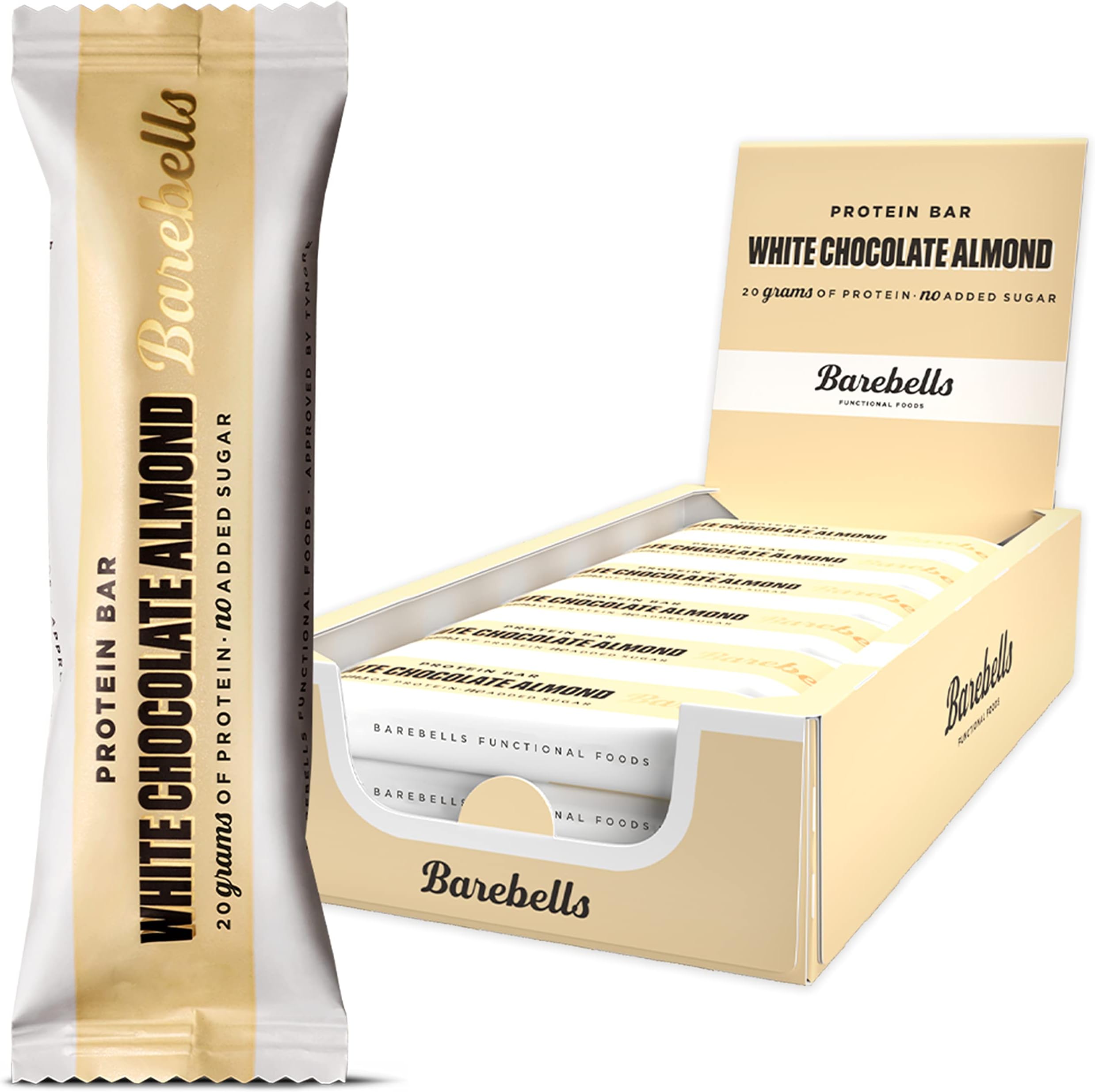 Barebells White Chocolate Almond High Protein and Low Carb Bar, 12 x 55g (1,94 oz) Low Sugar Snack Protein Bar with 20g protein