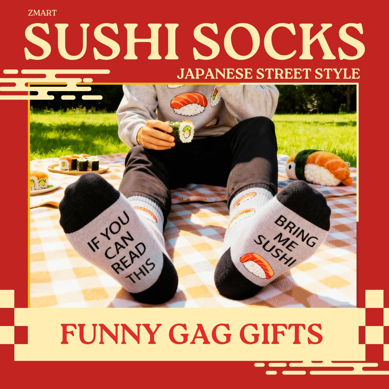 Zmart if You Can Read This - Popcorn Pickle Bacon Avocado Sushi Pizza Socks Gifts for Men