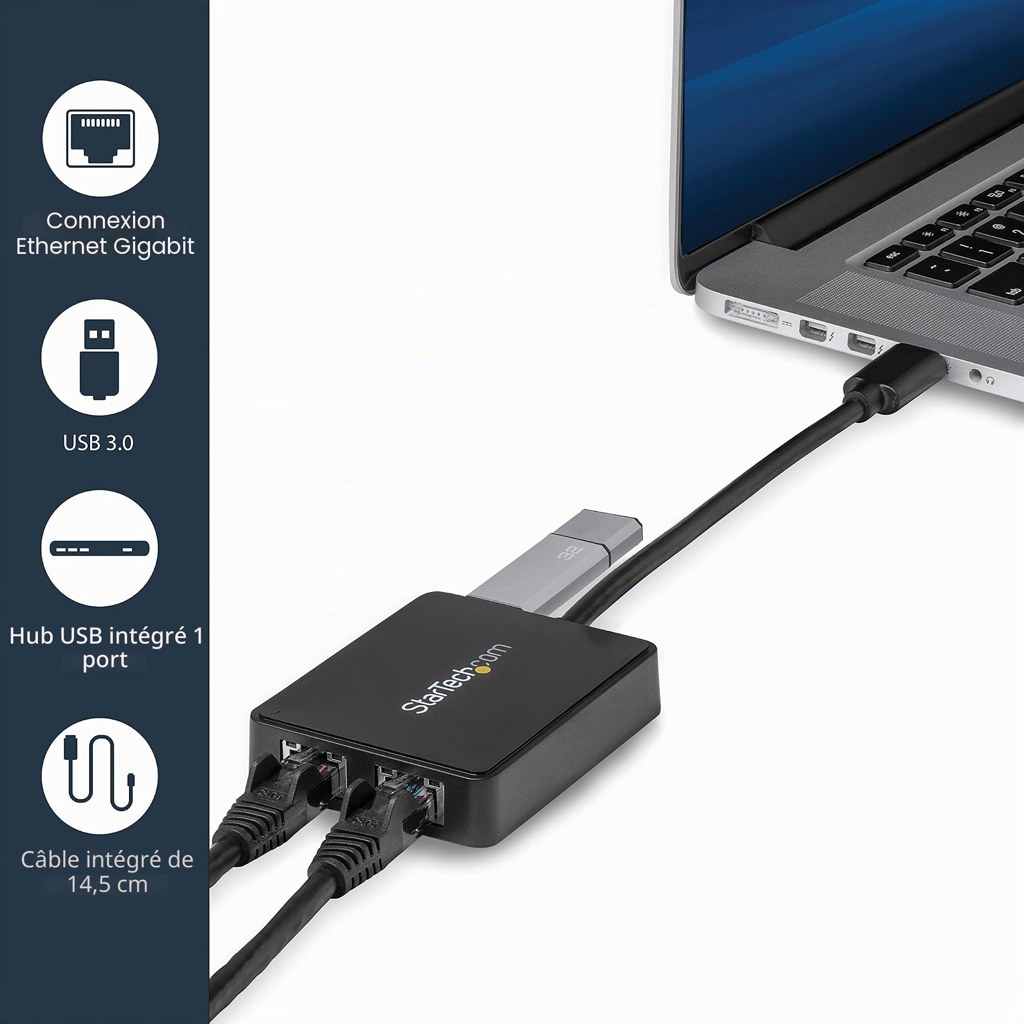 StarTech Adaptateur USB 3.0 vers Gigabit Ethernet Double Port (USB32000SPT) | Carte réseau NIC, LAN, 10/100/1000, Chipset ASIX, Auto MDIX, Alimentation par bus