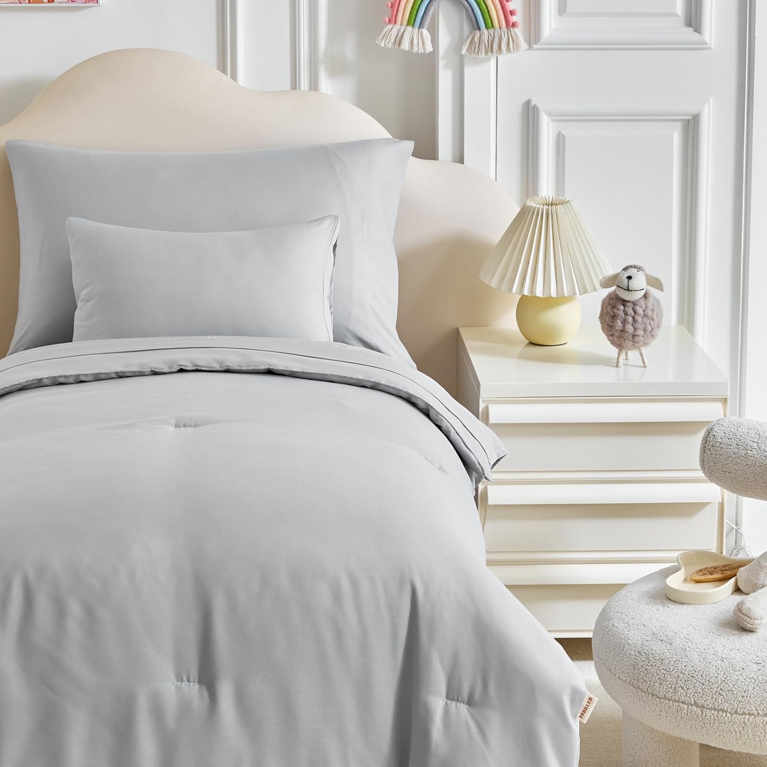Kids Comforter Sheet Set - Soft and Breathable Bed Set Includes Quilted Comforter, Fitted Sheet, Flat Top Sheet, Pillowcase and Toddler Pillowcase for Toddler - 5 Pieces Toddler Bedding Set Gray