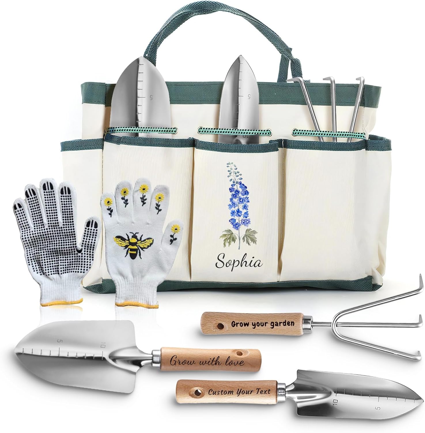 Personalized Gardening Tools, Gardening Supplies Kit, Gardening Gifts for Women, Garden Tool Bag Organizer with Birth Flower and Name, Outdoor Hand Tools, Birthday Gifts for Gardener, Christmas